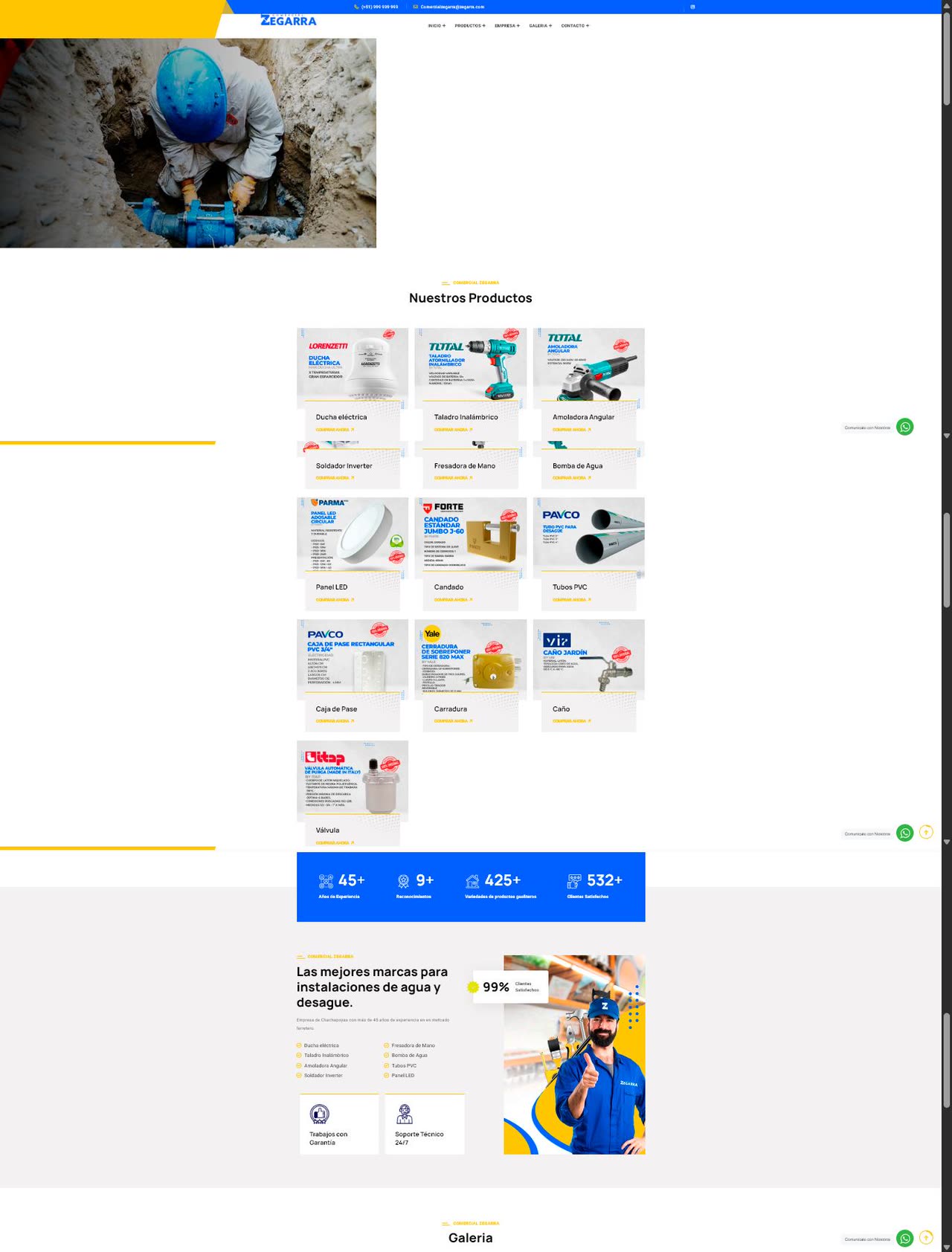 Pagina web de la ferreteria Comercial Zegarra en Trujillo: portada, catalogo y contacto