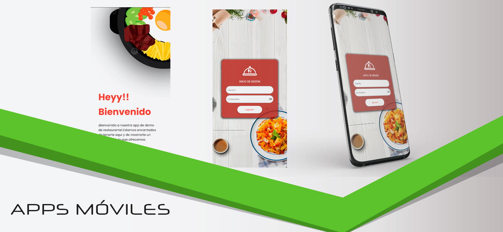 Aplicación móvil para restaurante con inicio de sesión y carta de platos